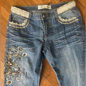 Y2K flared Jeans with lace and rhinestones